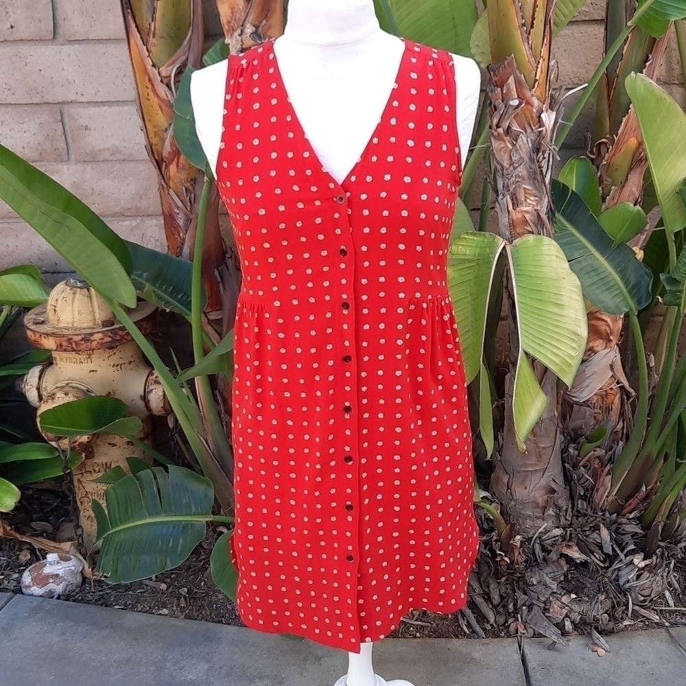 Madewell Red Polka Dot Button-Front Midi Dress